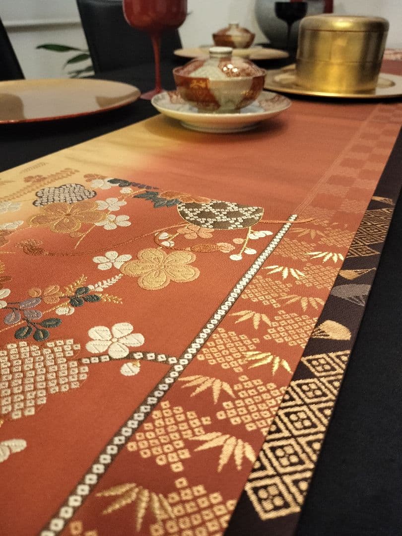 A928★逸品‼️ ひな祭り‼️正絹テーブルランナー2m14cm