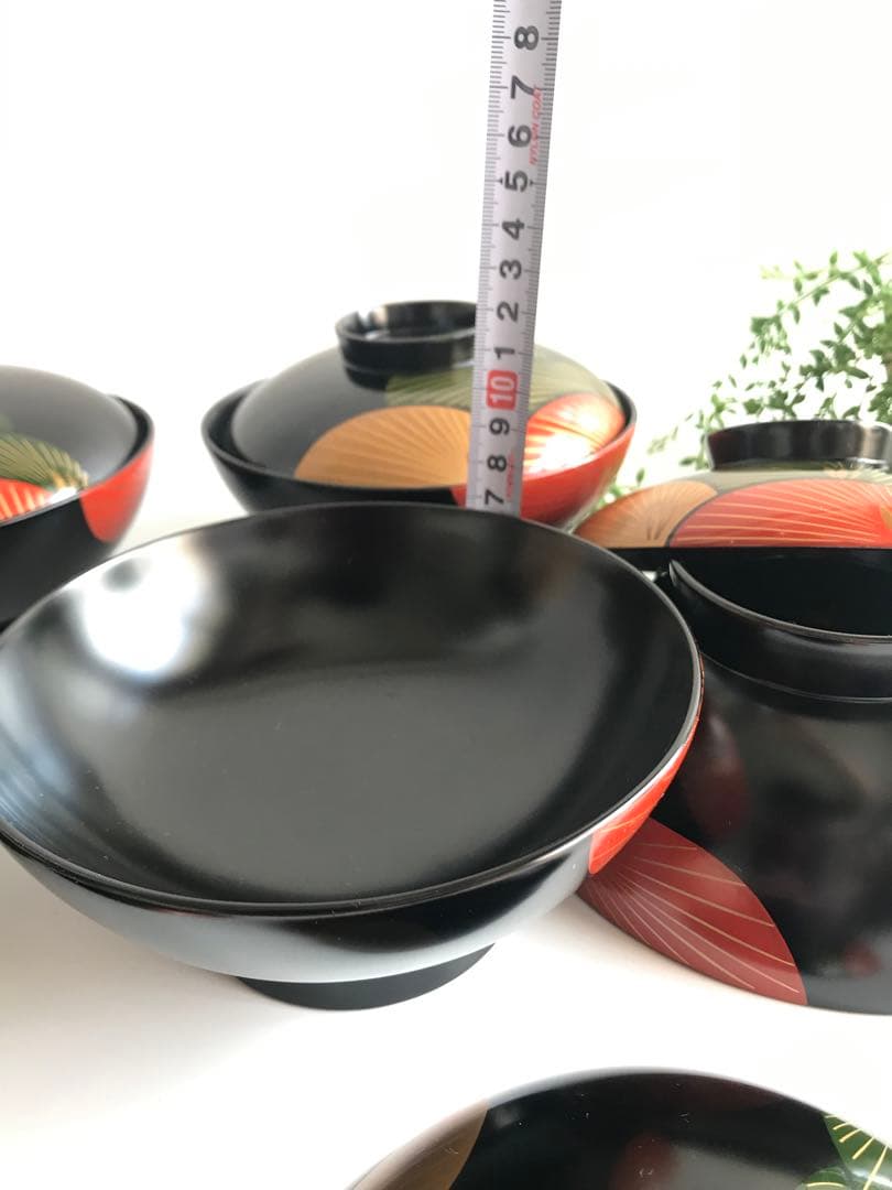 能登輪島塗 漆塗り　松蒔絵 木製　蓋付椀 煮物椀　5客セット　共箱