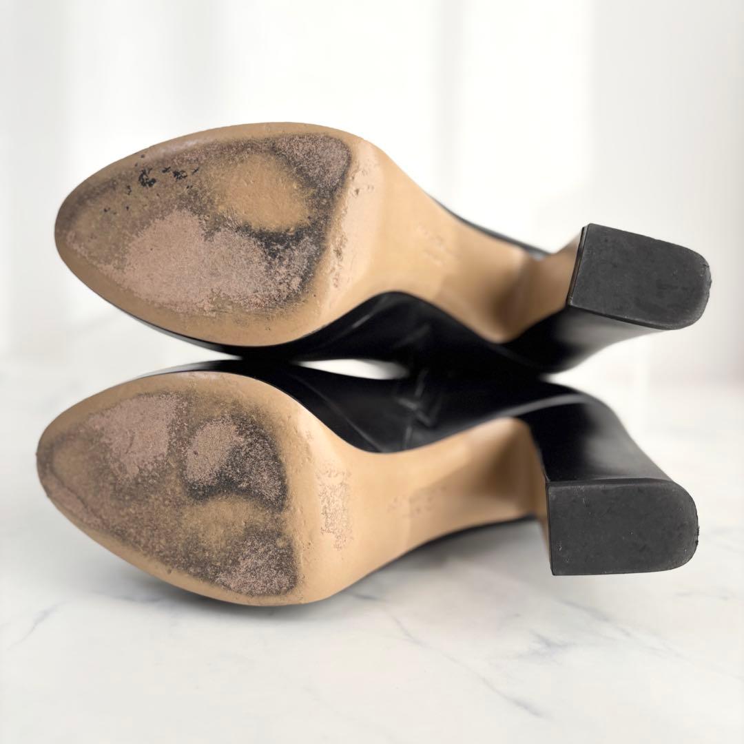 フェラガモ 7 24.0 ブーツ サイドジップ ガンチーニ レザー ブラック