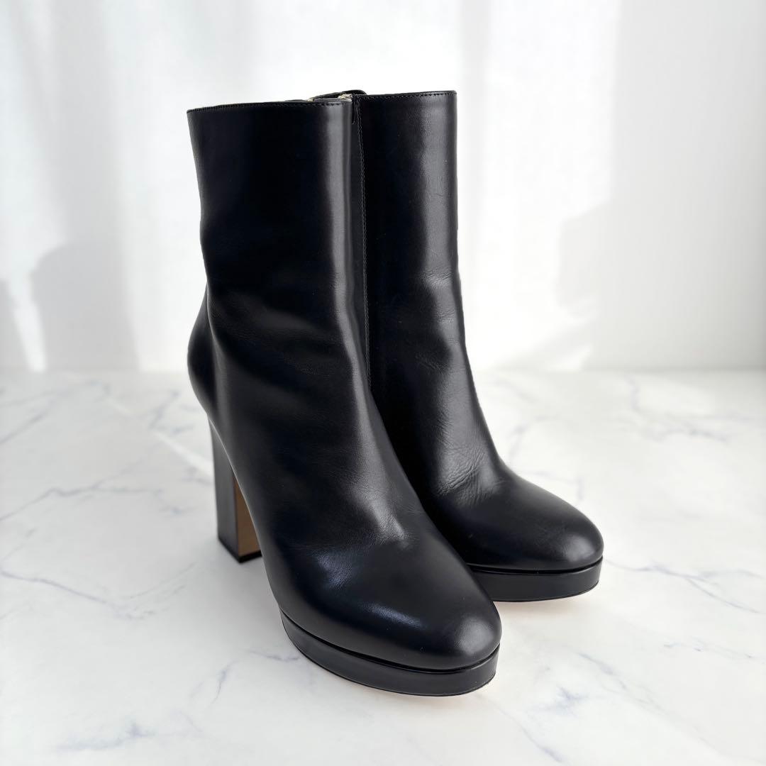 フェラガモ 7 24.0 ブーツ サイドジップ ガンチーニ レザー ブラック