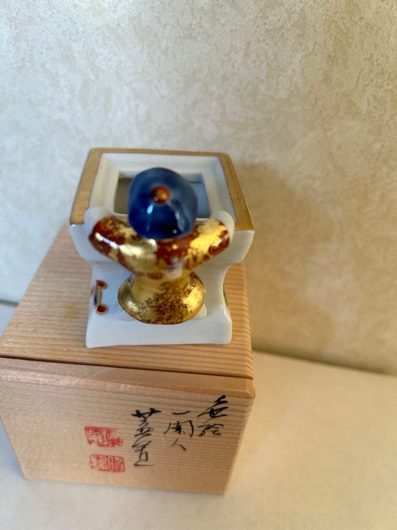 2点セット色絵一閑人共箱茶道具 色絵雪洞 蓋置 茶道具