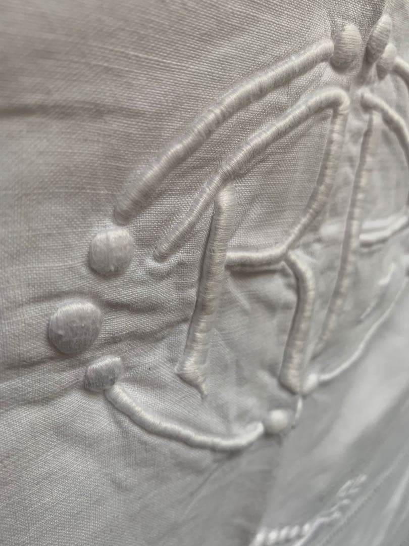 フランスアンティーク 薄手コットン 超大判一枚布 3.1x2.2m 手刺繍レース