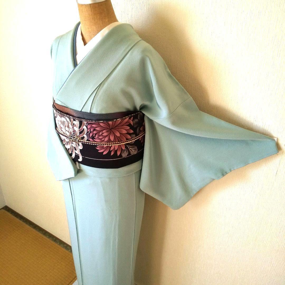 あぃけぃ様・正絹・色無地薄水色系・比翼仕立て・一つ紋・袷、お着物単品、