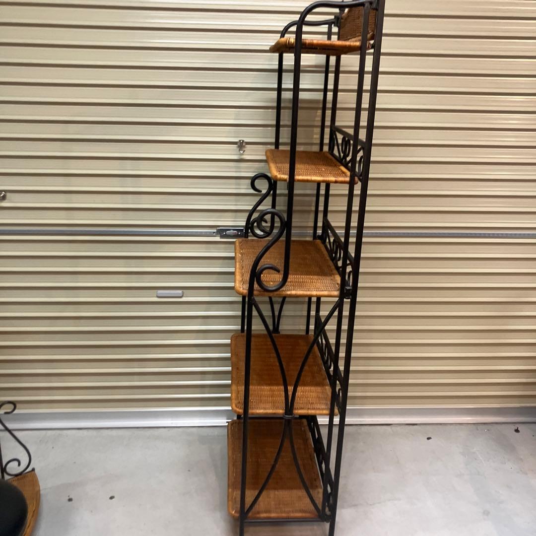 アンティーク調 アイアンフレーム 5段折りたたみラタンラック 飾り棚 花台レトロ