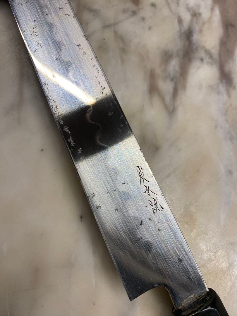 柳刃包丁 30cm 波紋模様 木製ハンドル　本焼き　純銀黒檀柄