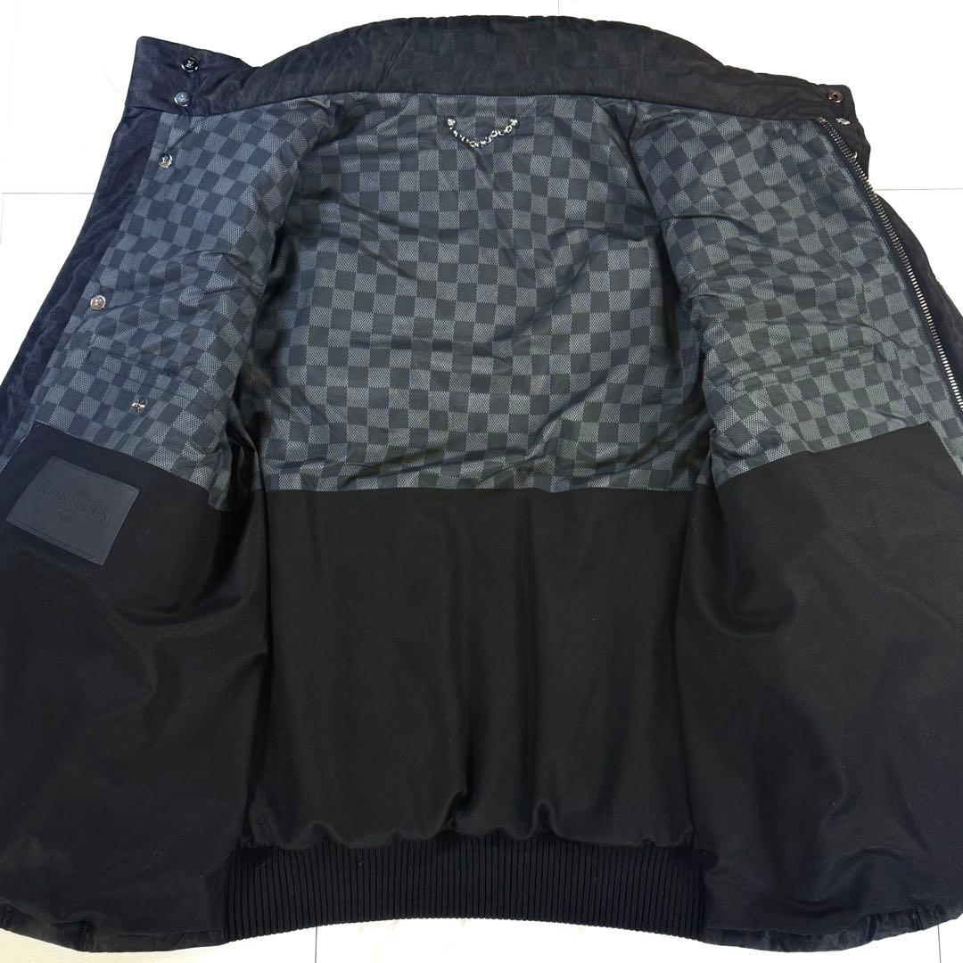【極美品/XL】ルイヴィトン ダミエ柄 ダウンジャケット カウレザー ニット 黒