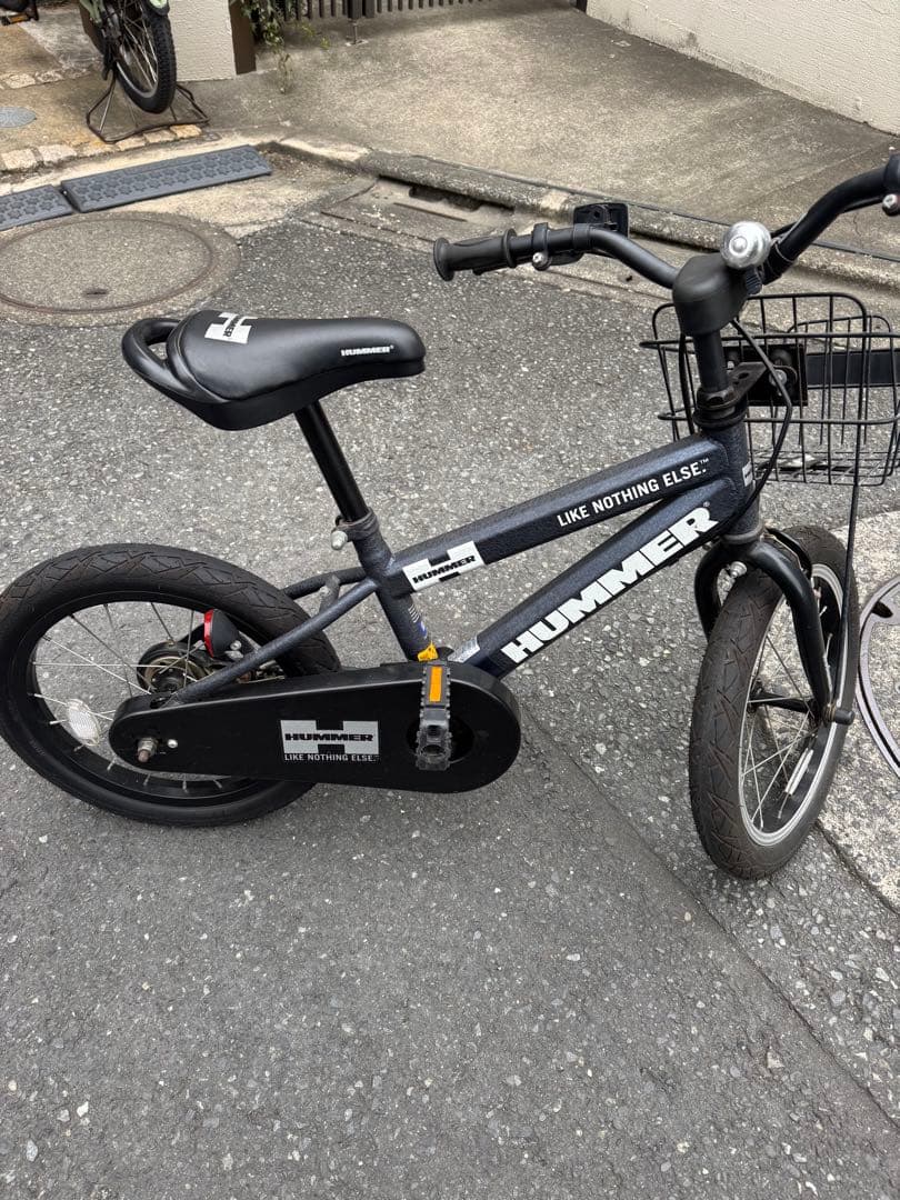【直接引き取り限定&配達も可】HUMMER キッズ自転車 ブラック 前カゴ 付き