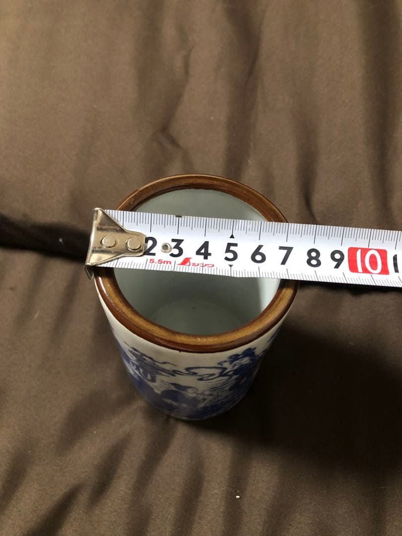 中国 古陶磁 青花 筆筒 大明萬暦年製 銘 時代物 骨董