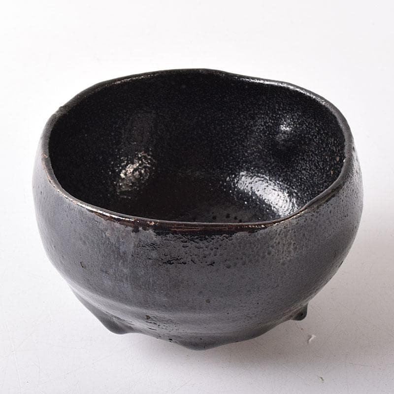 茶道具　九代楽吉左衛門　了入作　黒楽茶碗　十二代楽吉左衛門極め箱　M　R8353