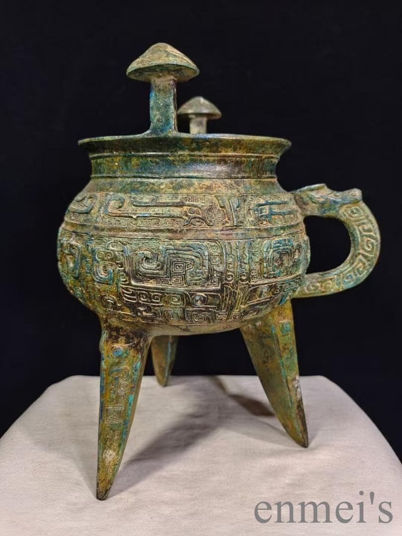 中国古美術 青銅器 禮器 盛酒器 斝 饕餮文 唐物 彫刻 骨董 供物器 時代美術