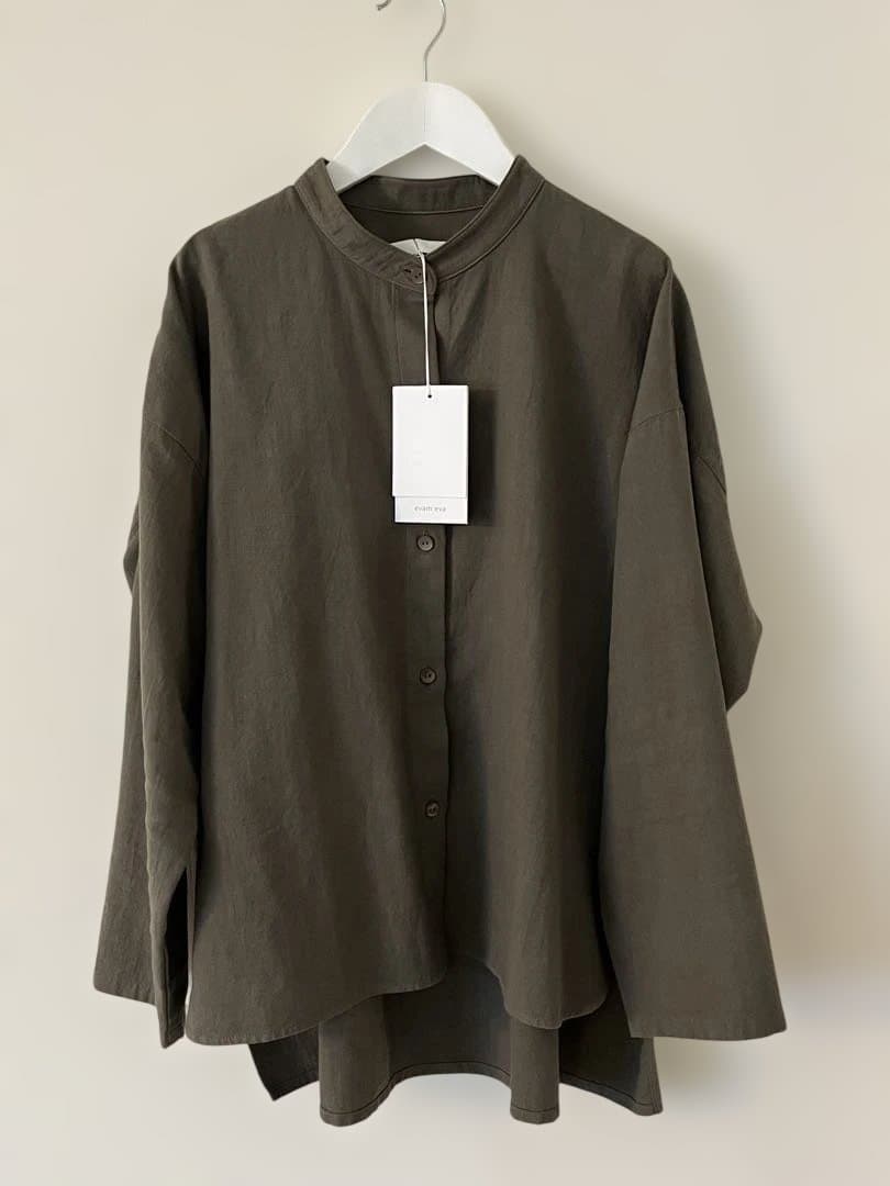 トップス evam eva cotton wool band collar shirt