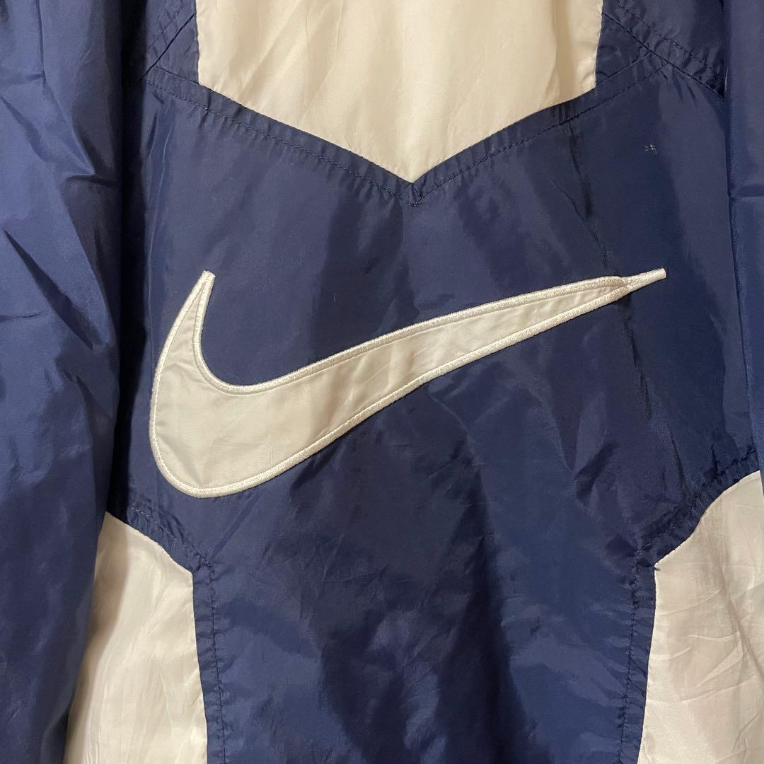NIKEナイキナイロントラックジャケットブルゾン紺ネイビー白ホワイト刺繍ロゴ希少
