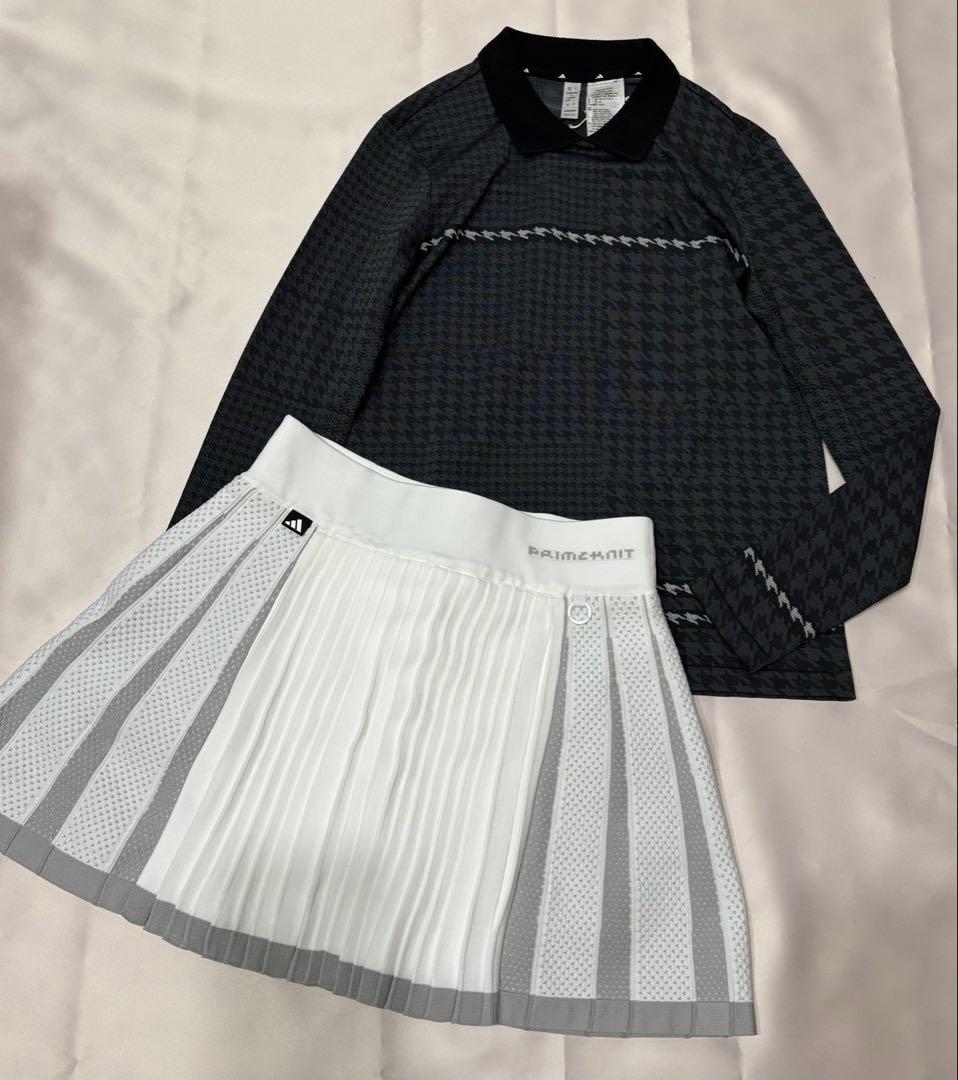 新品adidas ゴルフPRIMEKNITポロ襟シャツ　プリーツスカート