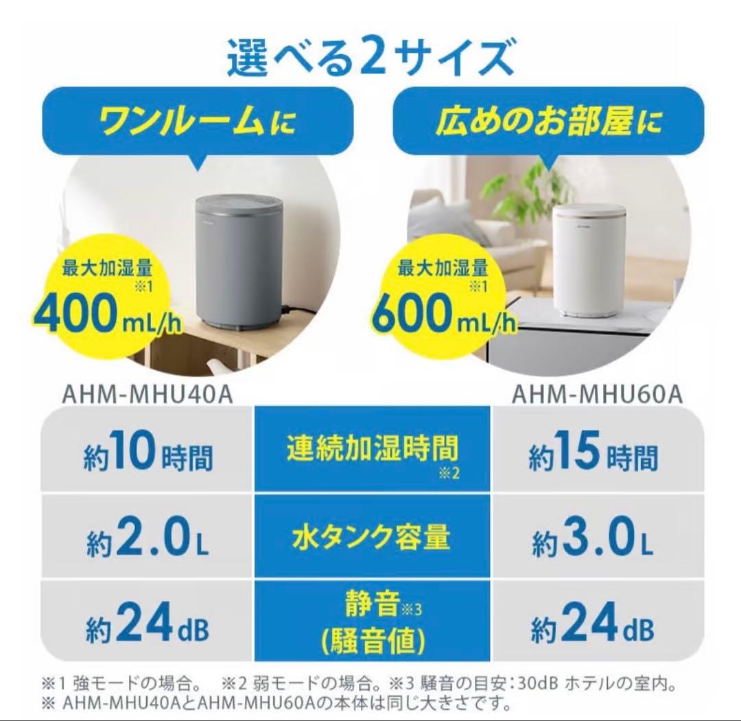 【新品】IRIS OHYAMA スチーム加湿器 AHM-MHU40A-H グレー