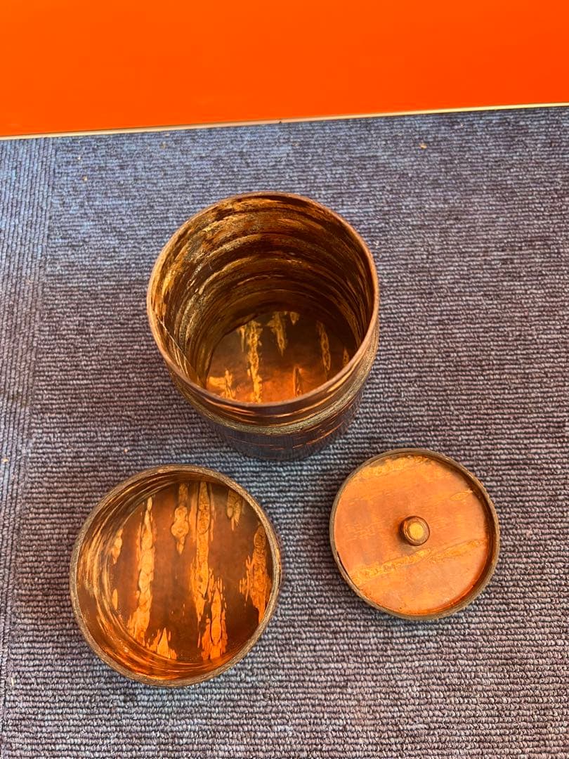 1246 桜皮細工 茶筒 木地　本けやき　未使用