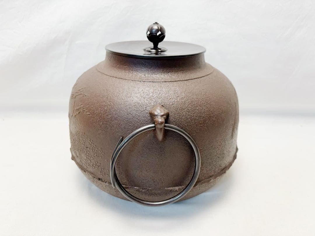 未使用 茶道具 釜師 佐藤清光作 住吉 地紋 真形釜 釜印 釜鐶付 栞 共箱