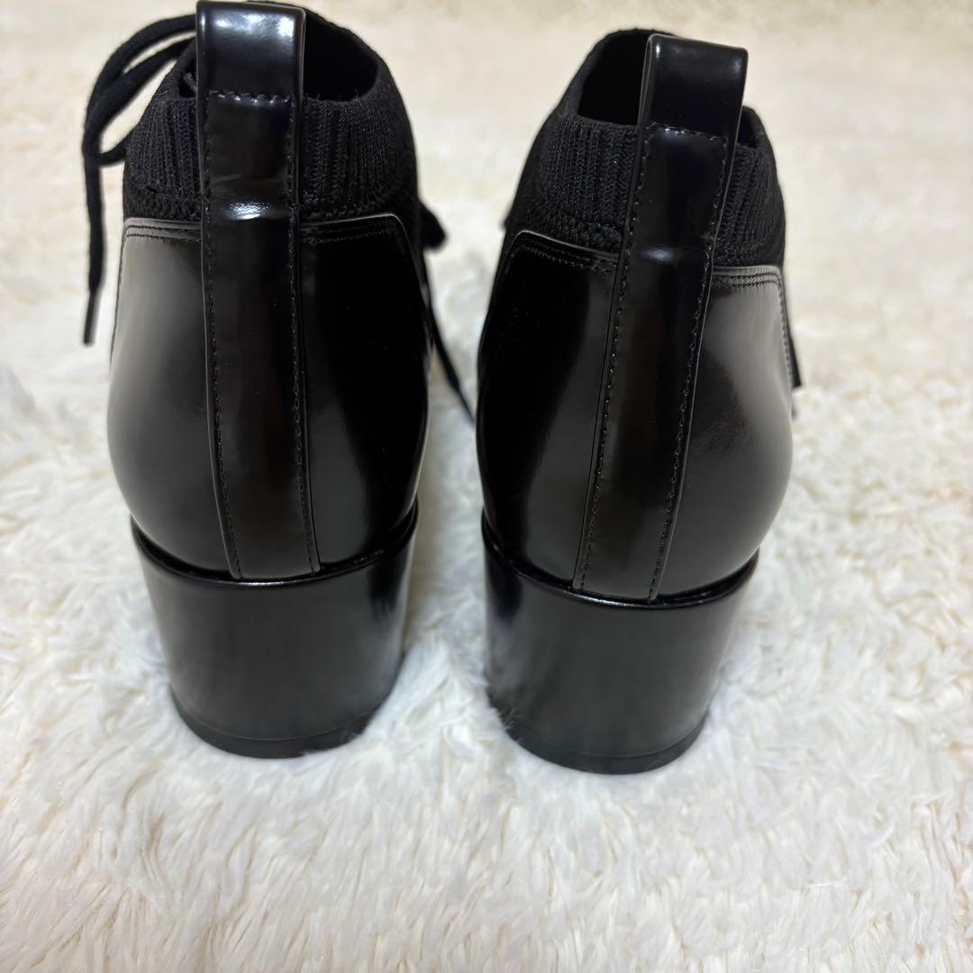 未使用に近い JILLSTUART レースアップニットシューズ レザー 黒 24