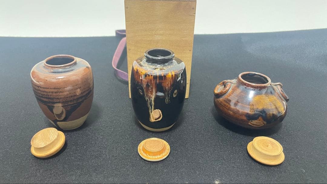 茶入 茶壷 笹田有祥 落款有 共箱