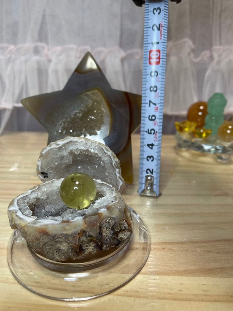 綺麗　天然石　トレジャー瑪瑙　シトリン丸玉　水晶クラスター　3点セット