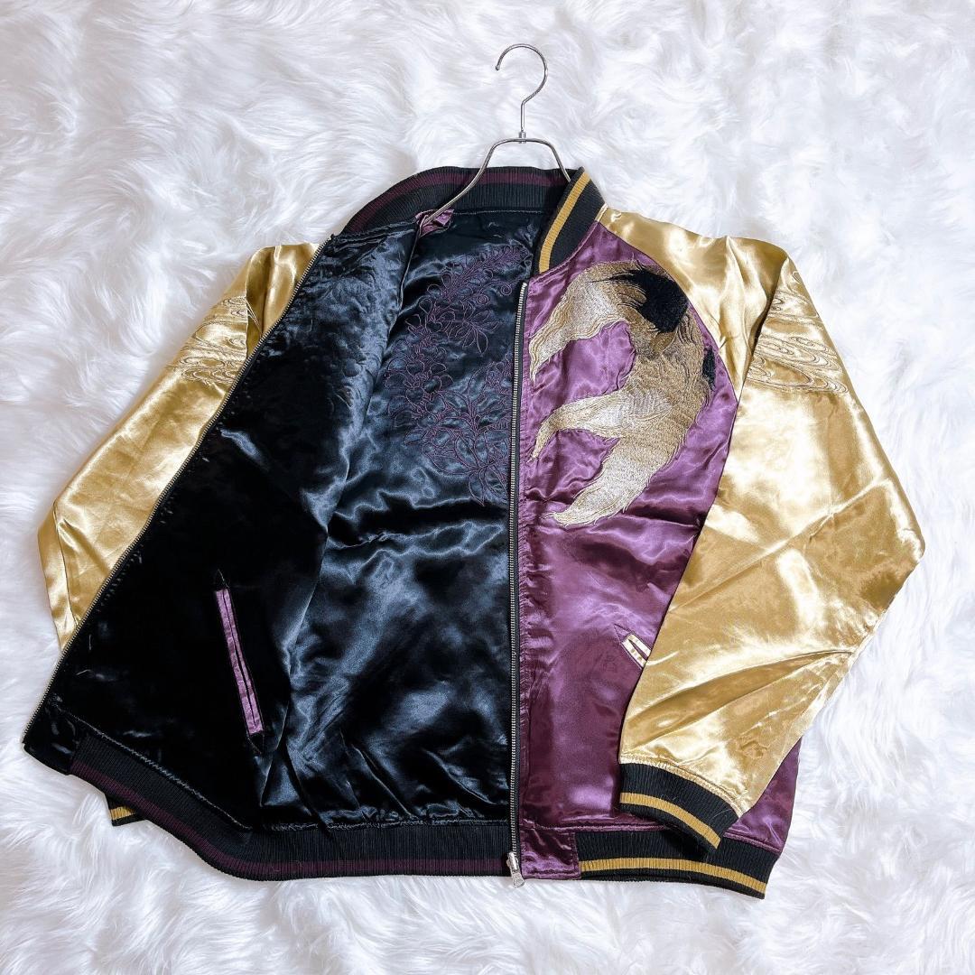 絡繰魂 　枝垂れ桜に九尾の狐 刺繍 和柄 スカジャン　リバーシブル　スーベニア