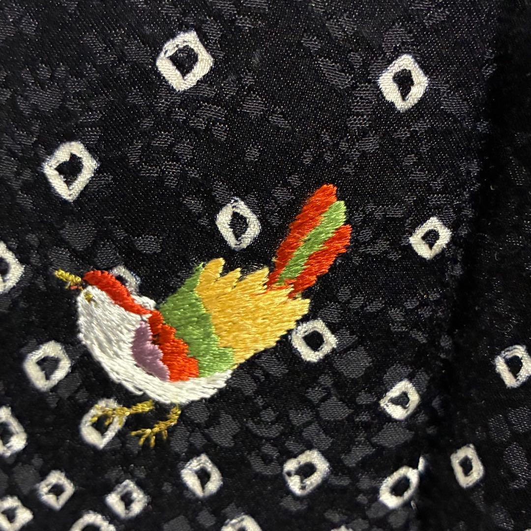 D143 訪問着　絞り　鳥刺繍　花紋　正絹　着物　袷　未使用極美品