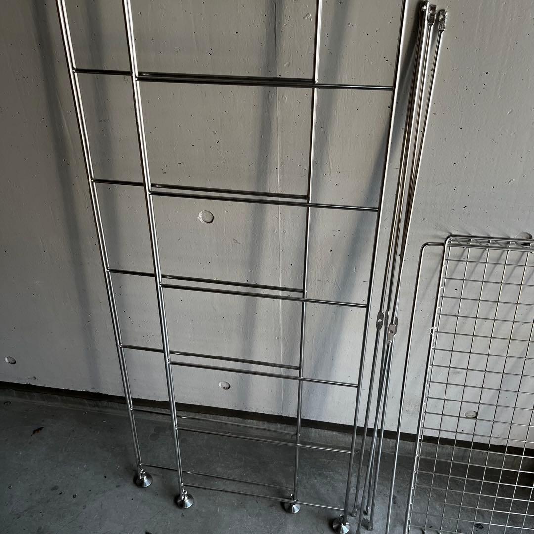 美品★無印 ステンレスユニットシェルフ　ウォールナット材棚セット・バスケット付