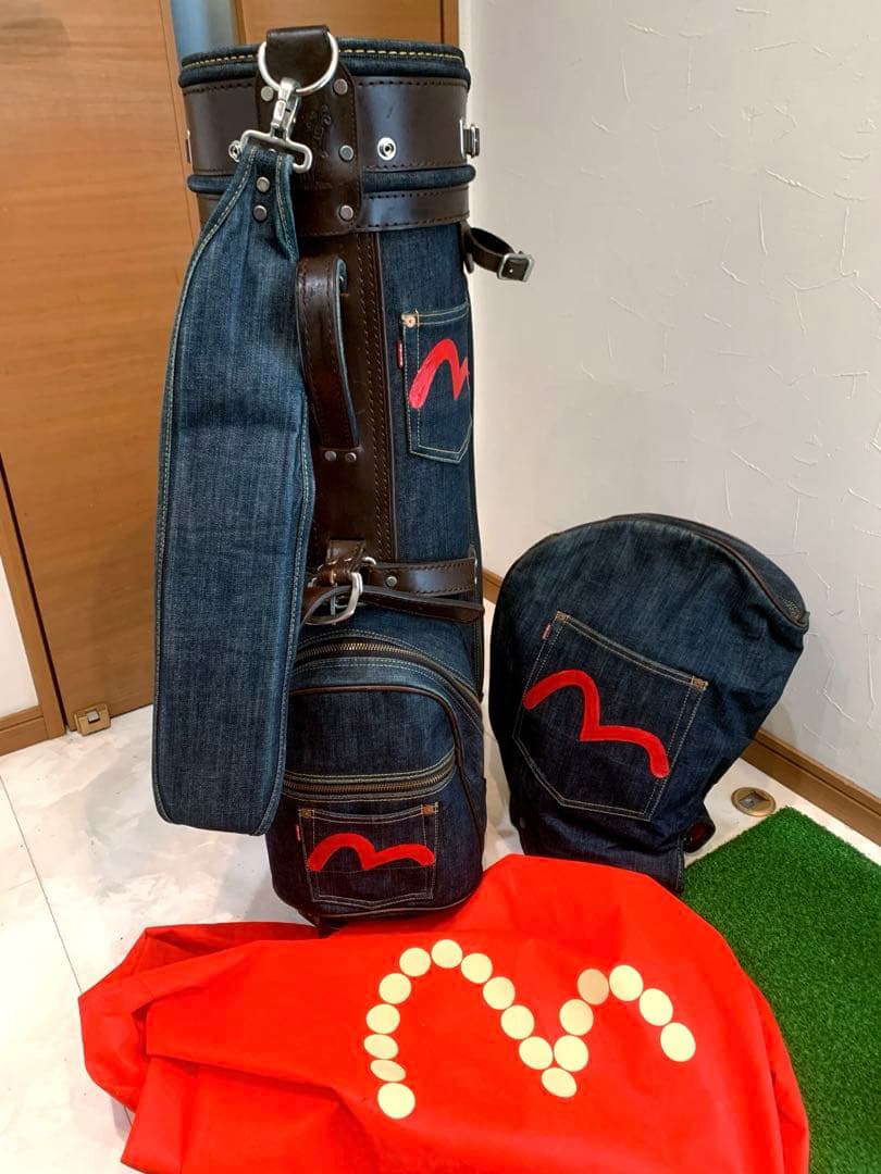超希少　良品　エビス　エヴィス　EVISU デニム　本革レザー　かキャディバッグ
