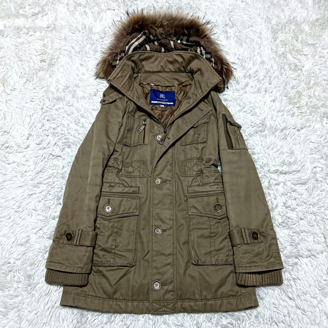 バーバリーブルーレーベル　モッズコート　ミリタリージャケット　リアルファー　38