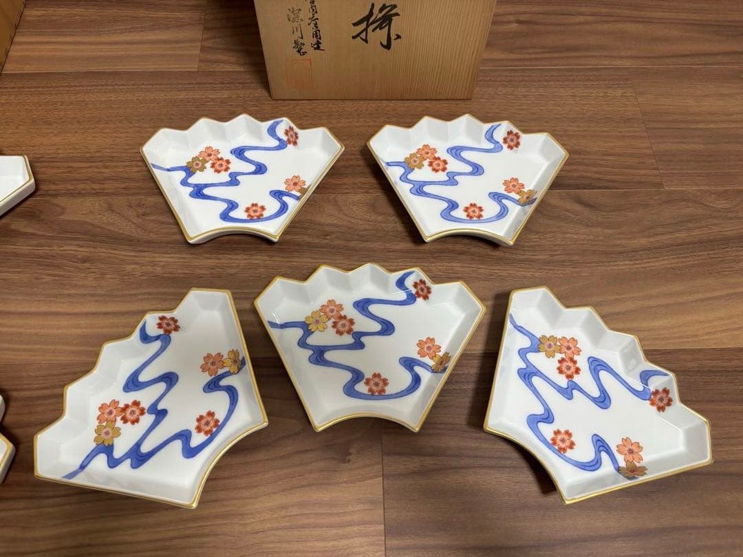 深川製磁　取皿揃　川に桜　10枚セット