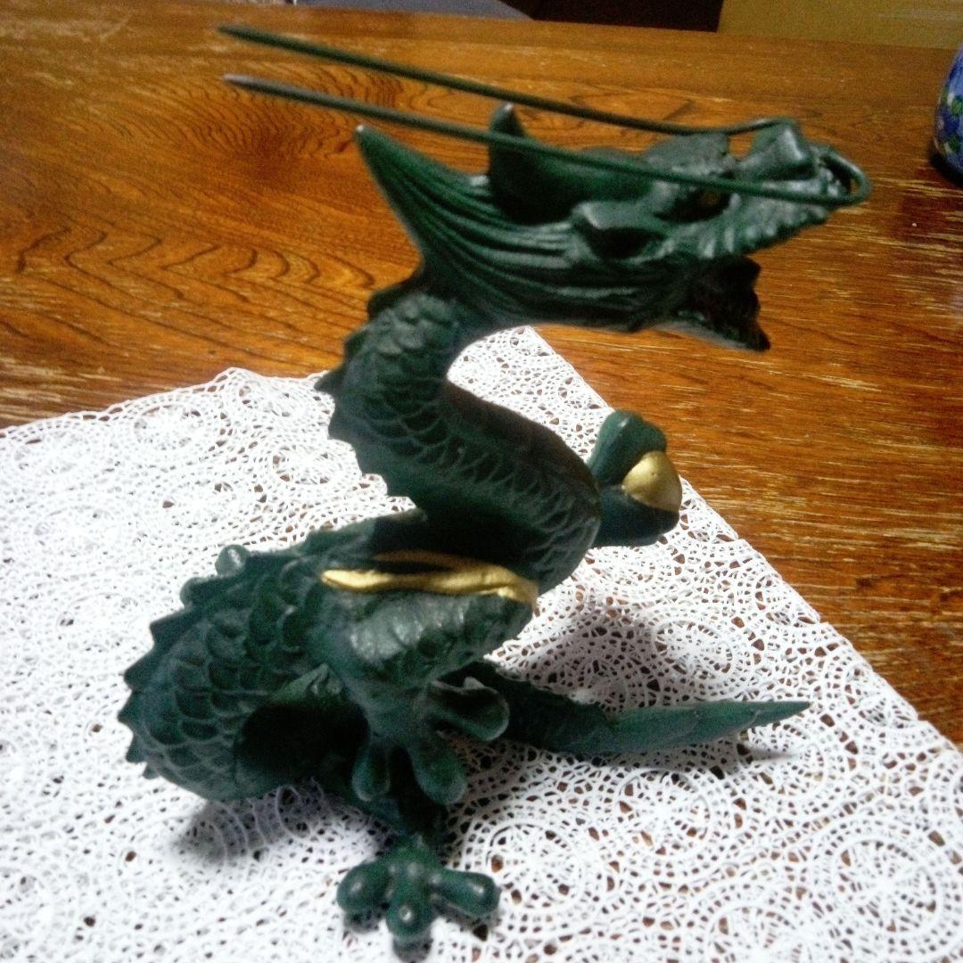 （美品）昇龍正義作金属工芸置物金属製ドラゴン彫刻 緑色