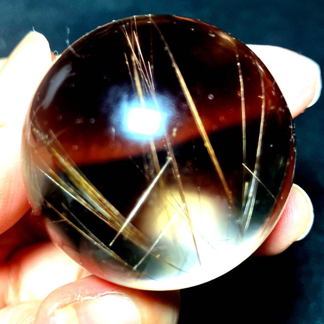 38mm ゴールドルチルクォーツ　丸玉　スフィア　金針水晶