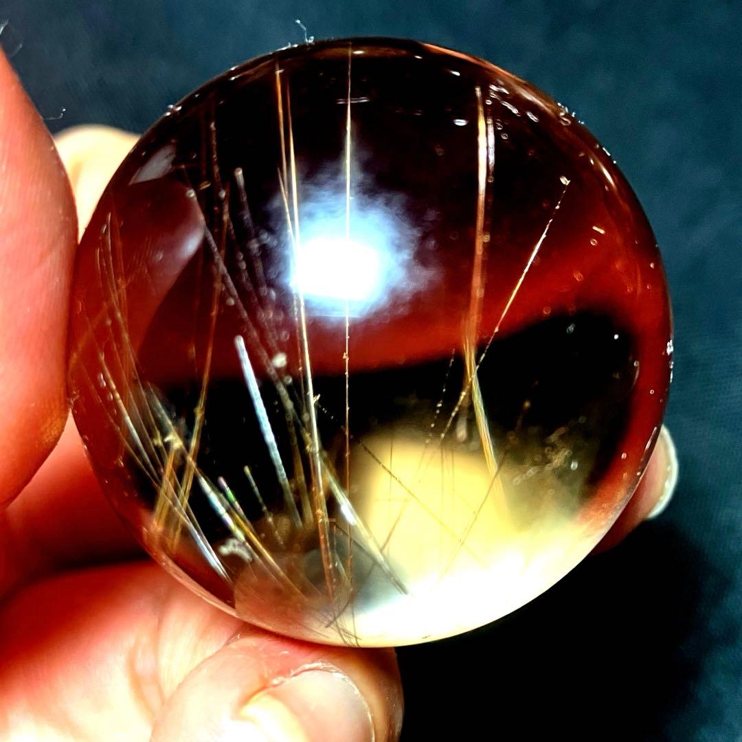 38mm ゴールドルチルクォーツ　丸玉　スフィア　金針水晶