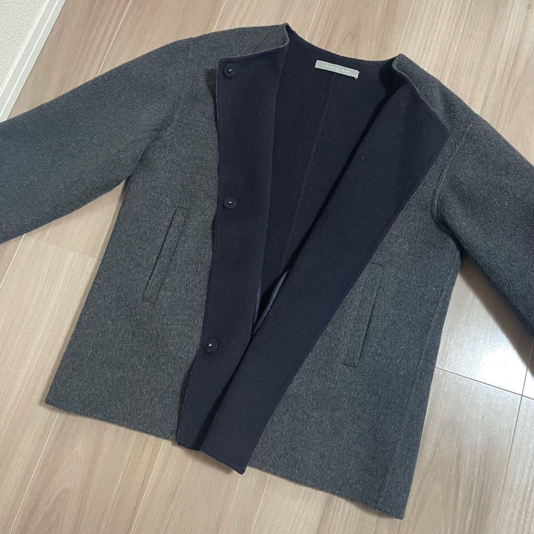 【美品】セオリーリュクス　ダブルフェイス　リバーコートノーカラー　カシミヤ混38