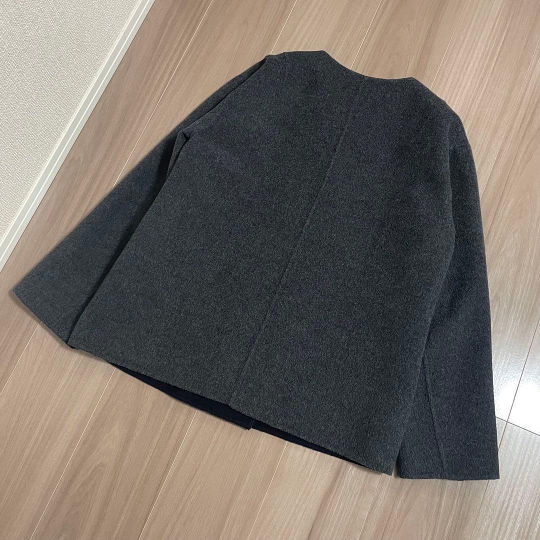 【美品】セオリーリュクス　ダブルフェイス　リバーコートノーカラー　カシミヤ混38