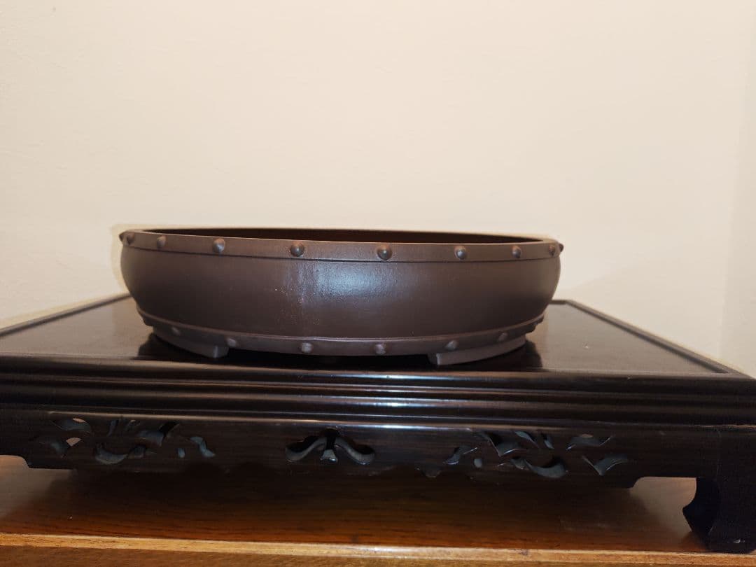 茶色 陶器 盆栽鉢 直径約42.5cm　寶山　落款あり