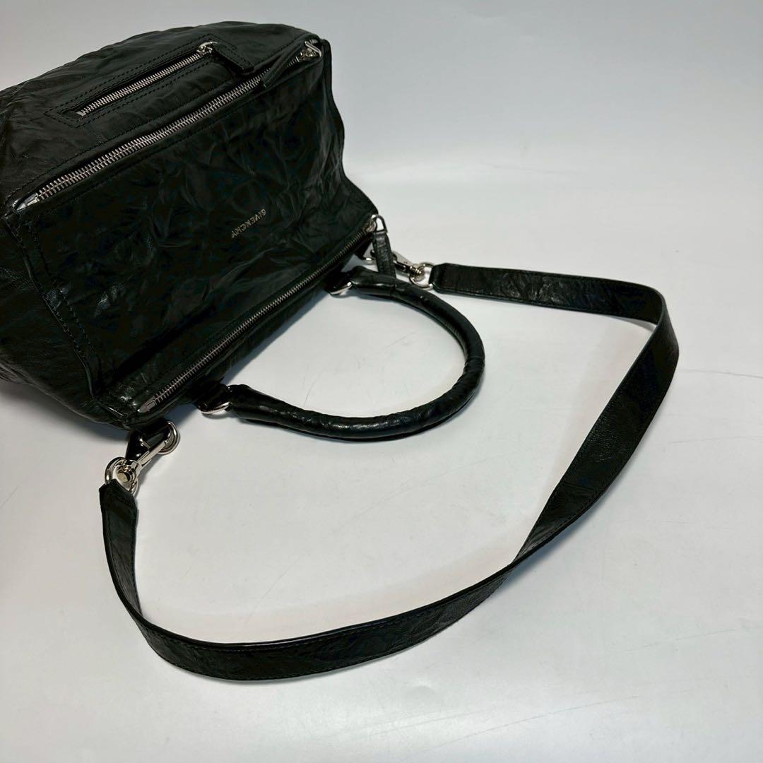 t81【極美品】保存袋付　ジバンシー　パンドラ　黒　シワ加工　2wayショルダー
