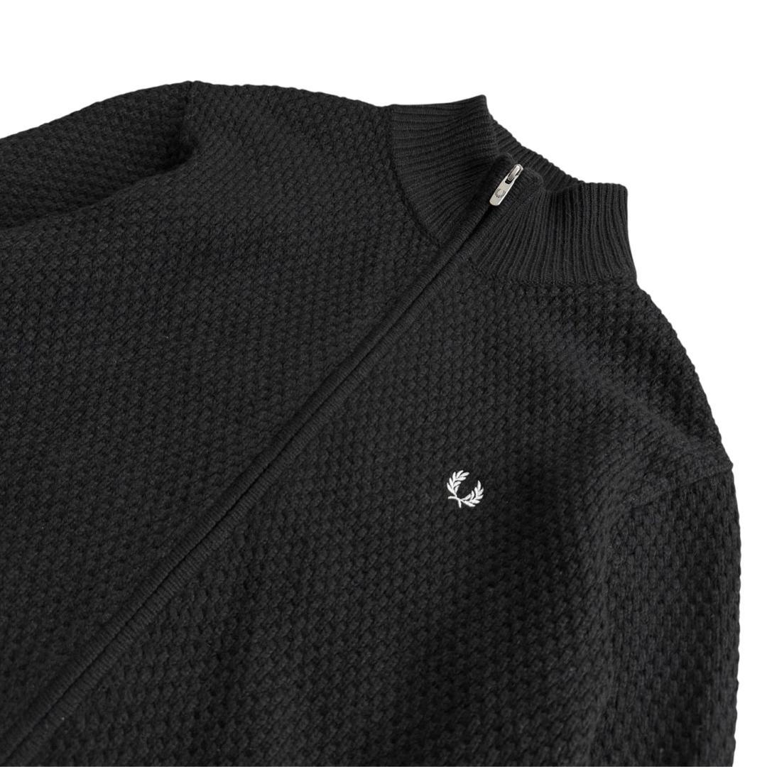 【美品】フレッドペリー ドライバーズニット ジップ ブラック 大きめ メンズS