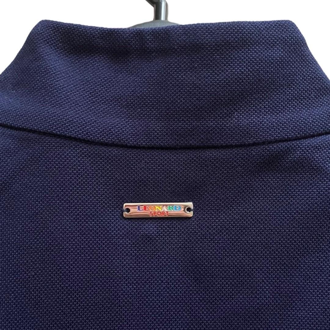 美品 レオナール ジップアップ ノースリーブワンピース トリム ネイビー 40