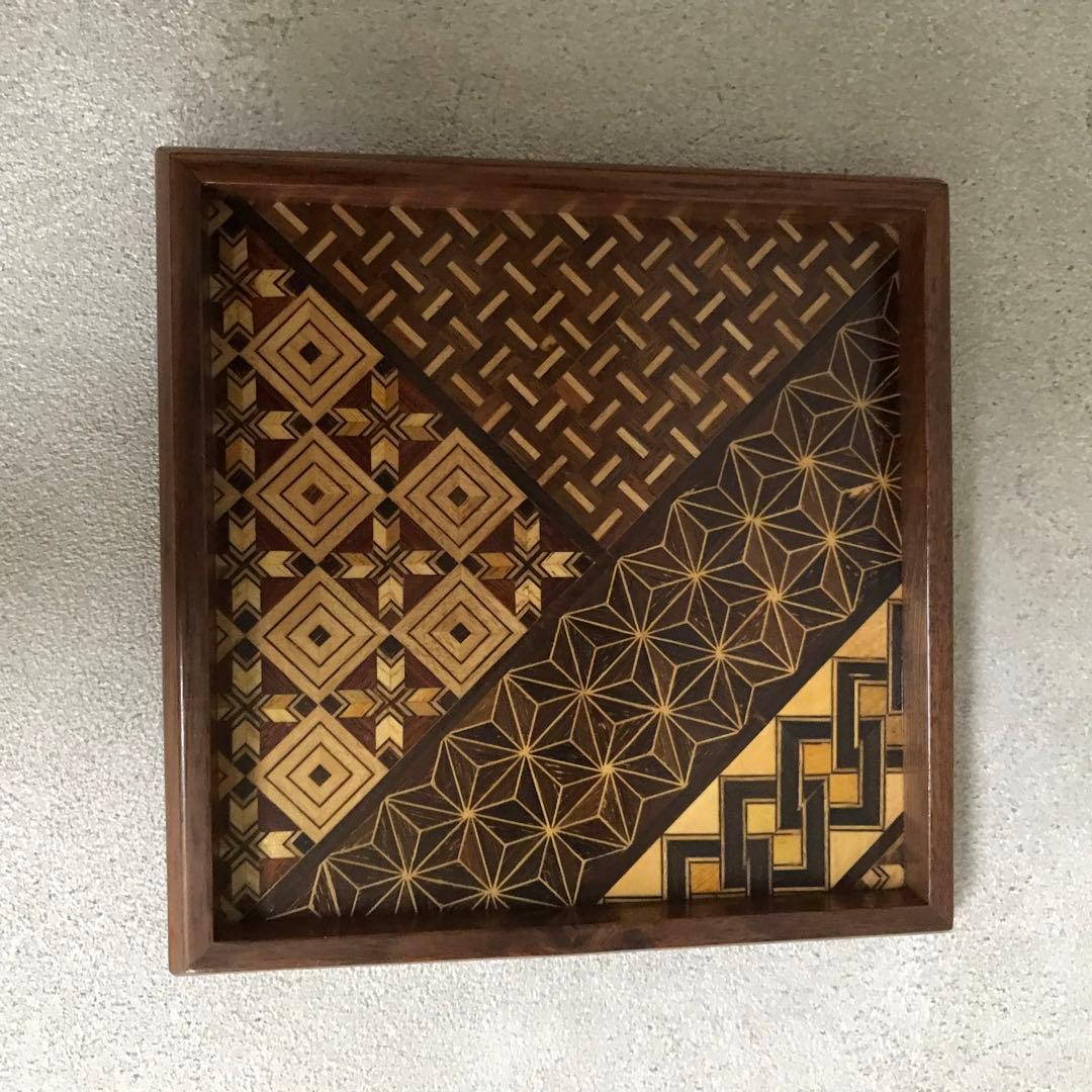 セール　箱根寄木細工　工芸品　取り皿10枚　取り箸付き(箱根駅伝トロフィー)