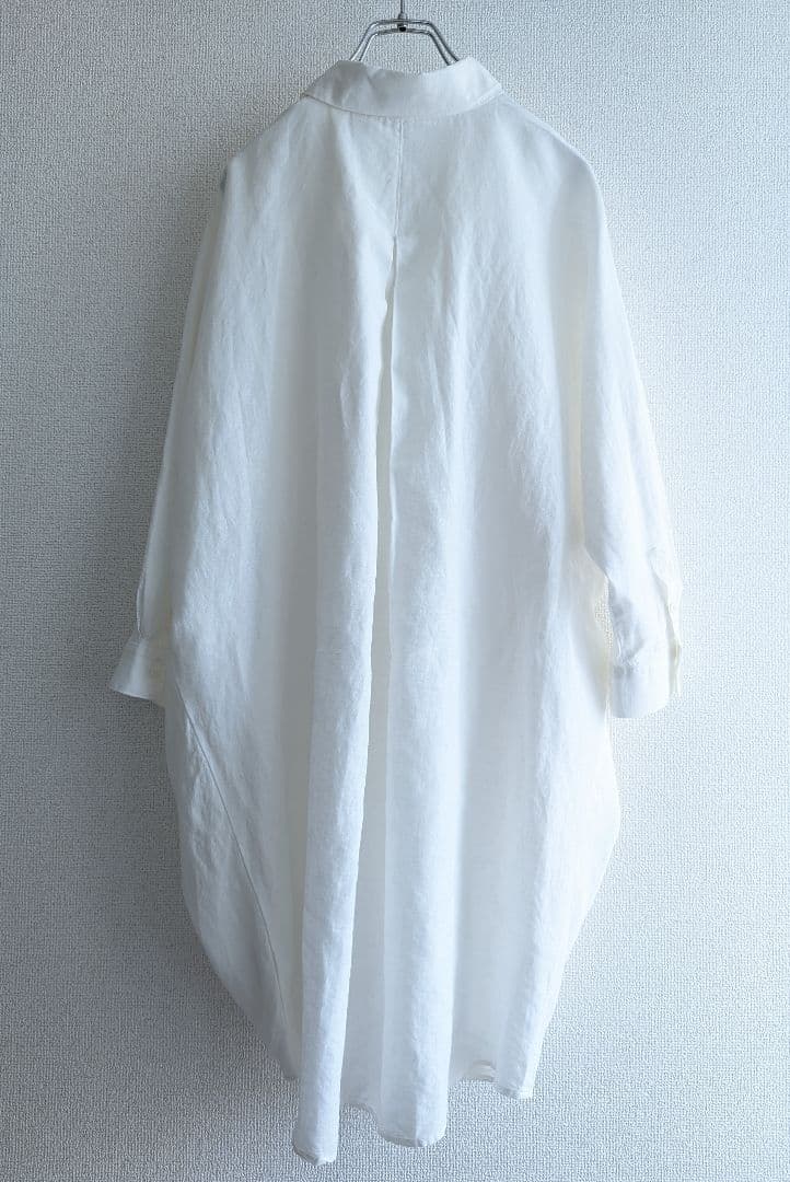 【美品】ENFOLD コクーン　スキッパーシャツ白チュニック　リネン混合
