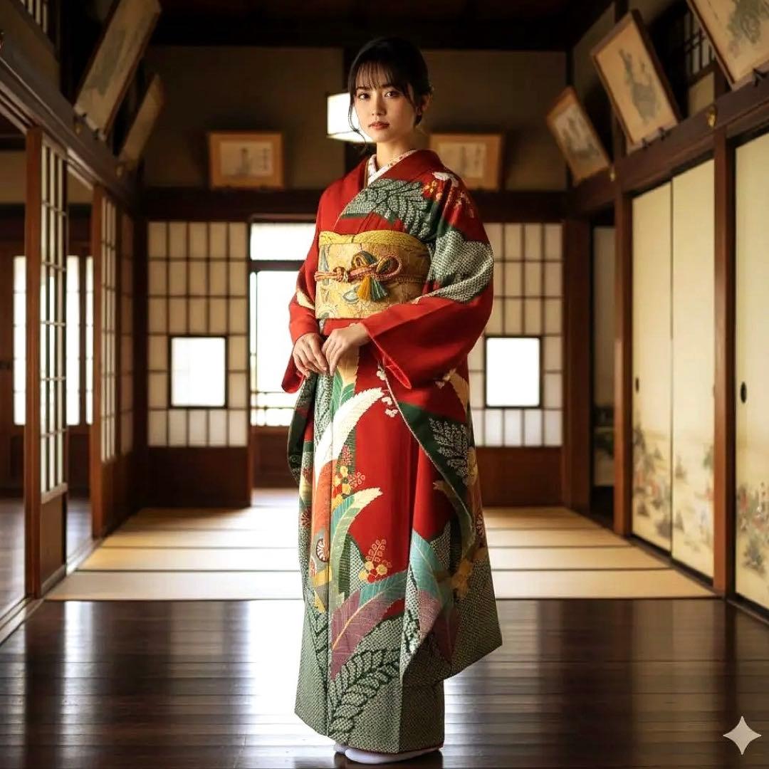 振袖フルセット　高身長　絞り　桐の柄 金彩友禅手刺繍　成人式振袖　振袖　裄丈69