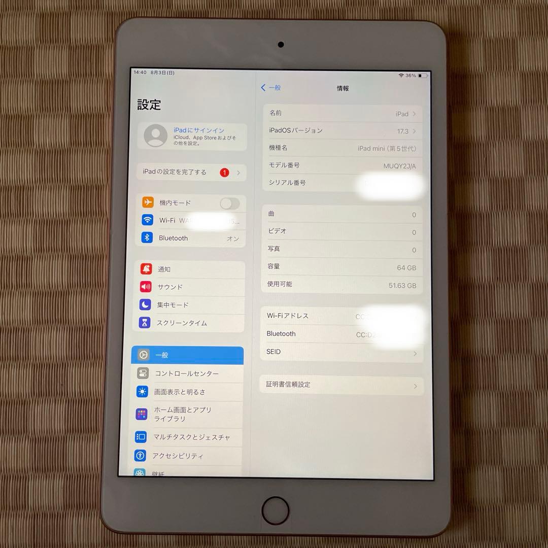 中古品 Apple iPad mini 第5世代 Wi-Fi 64GB ゴールド