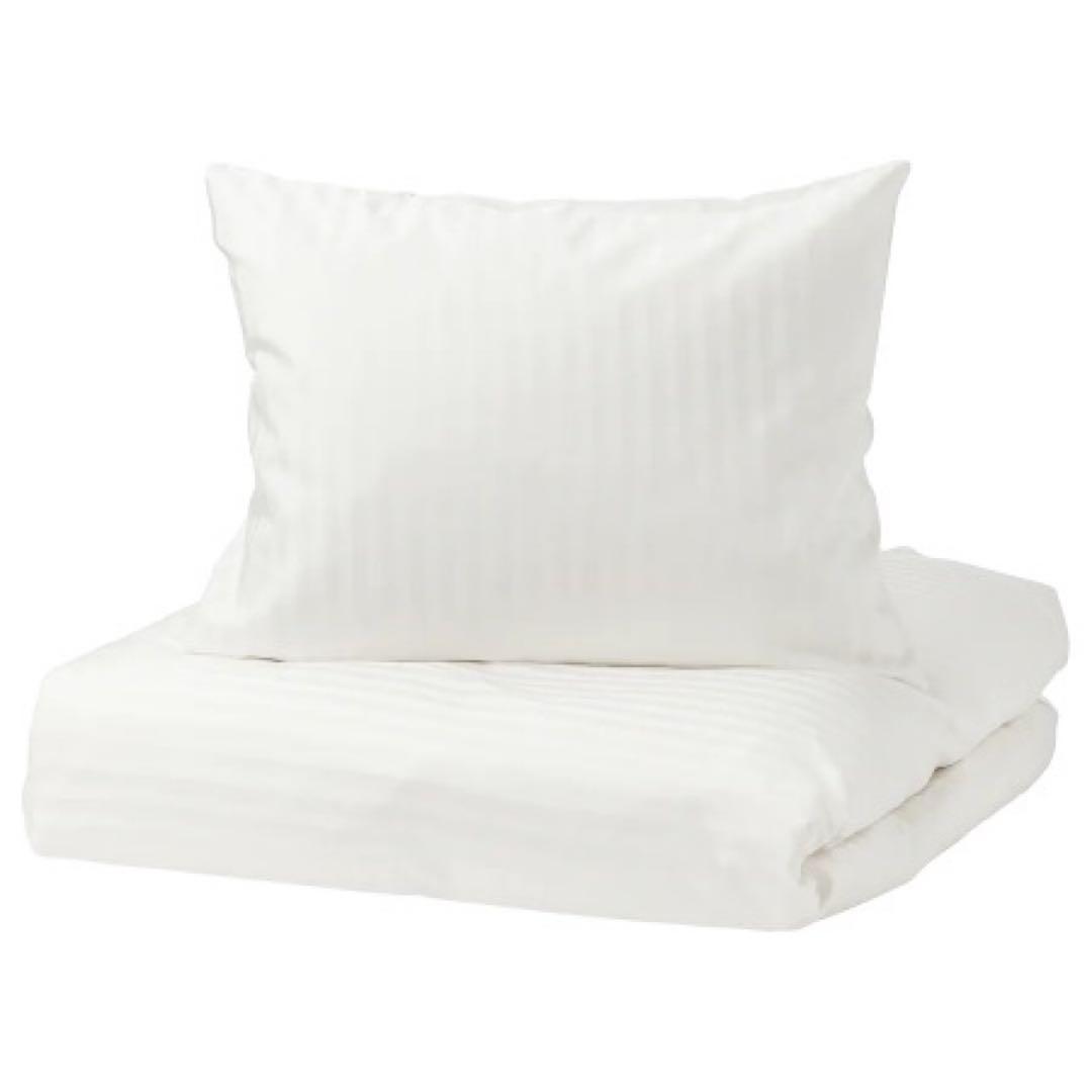 IKEA 2個セット　掛け布団カバー＆枕カバー 白　ホワイト　ナットヤスミン