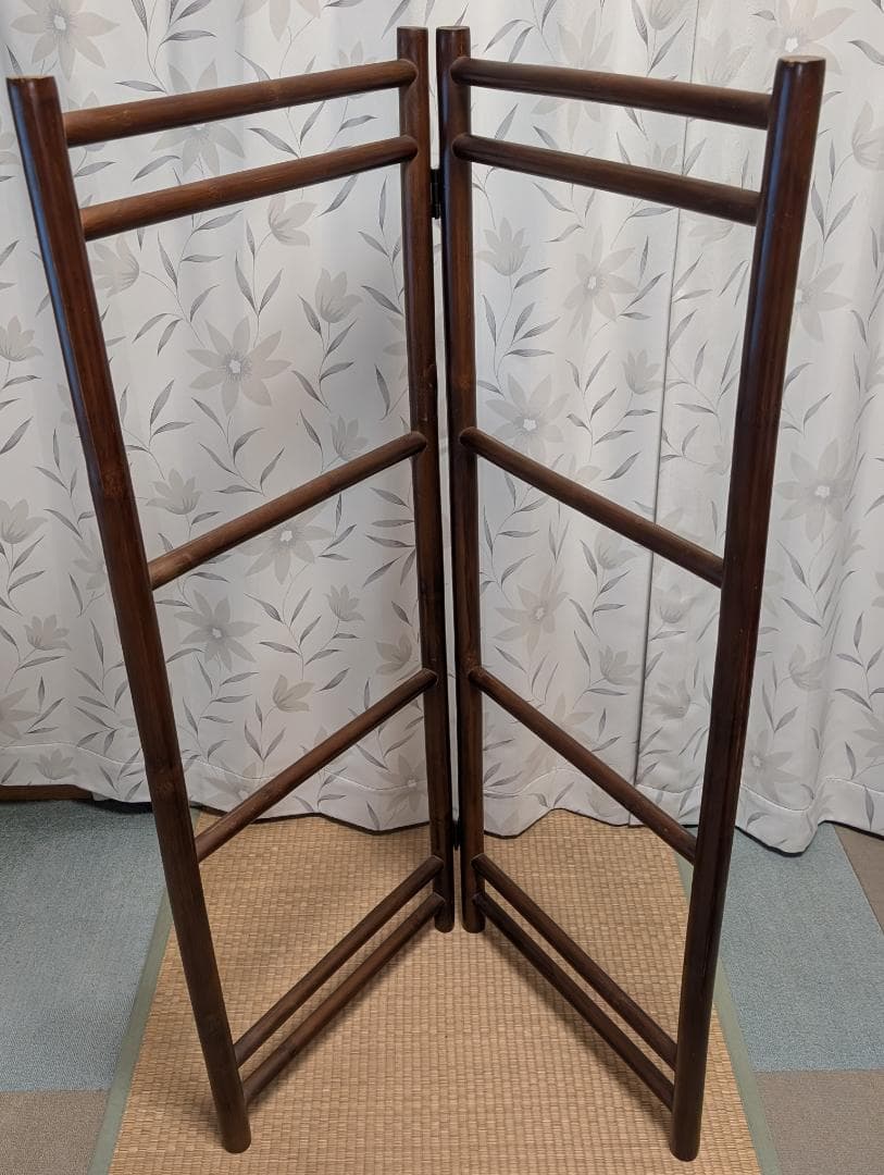 古家具　民芸　竹工芸　三段棚　折り畳み