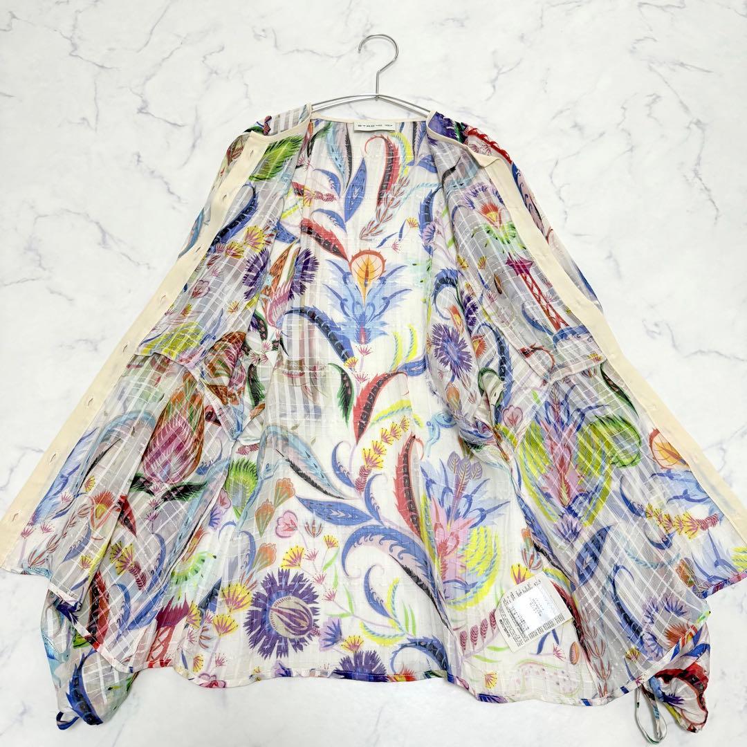 未使用級✨エトロ✨シルク　ボタニカル柄シアーブラウス（M）ビーズ　馬　お袖リボン