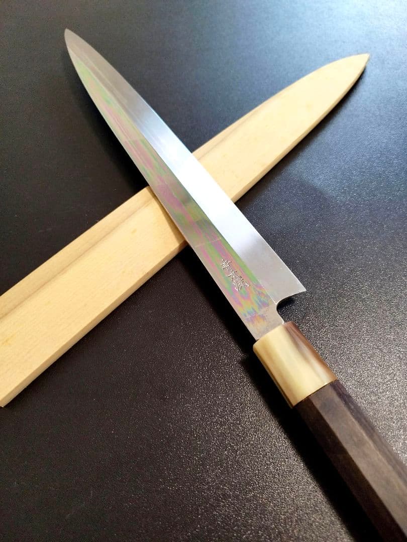 柳刃包丁　青本焼　尺　黒檀柄　未使用　本焼