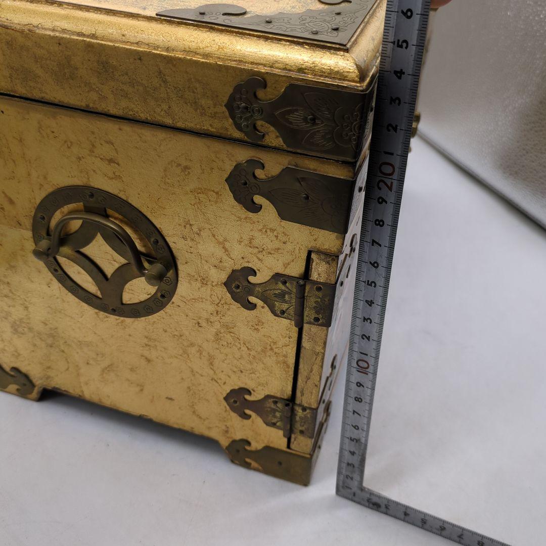 李朝 宝石箱 金箔装飾 花鳥模様 漆塗り　骨董品　時代物　旧家　初出　蔵出