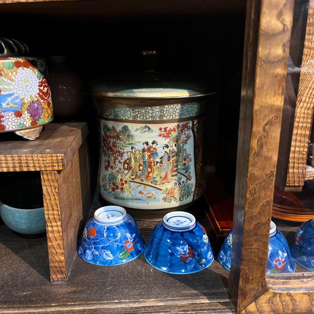 薩摩焼色絵美人桜図水差し 水差し、 九谷焼金彩色絵水差し、水差し、茶道具