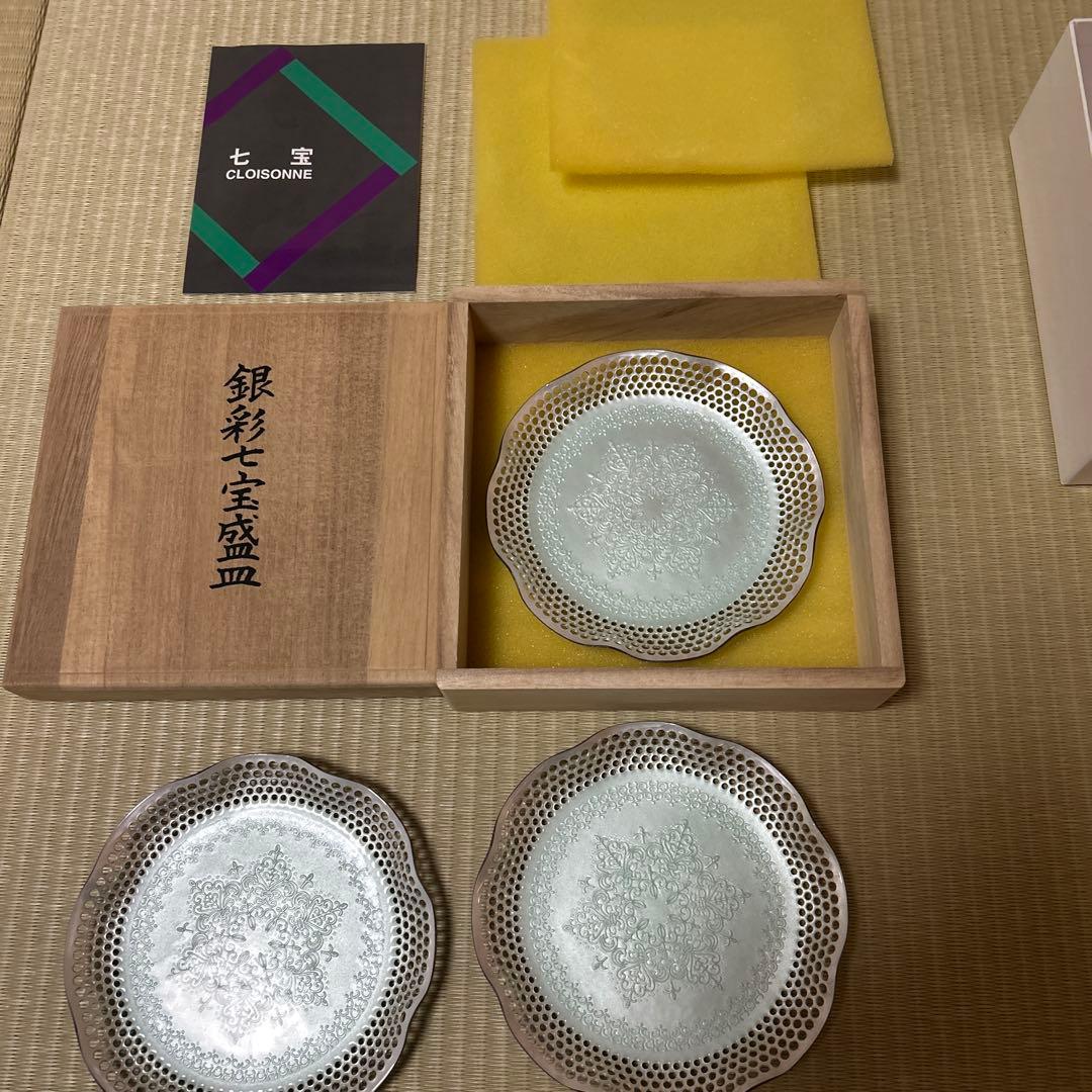 CLOISONNE 銀彩七宝盛皿　3枚