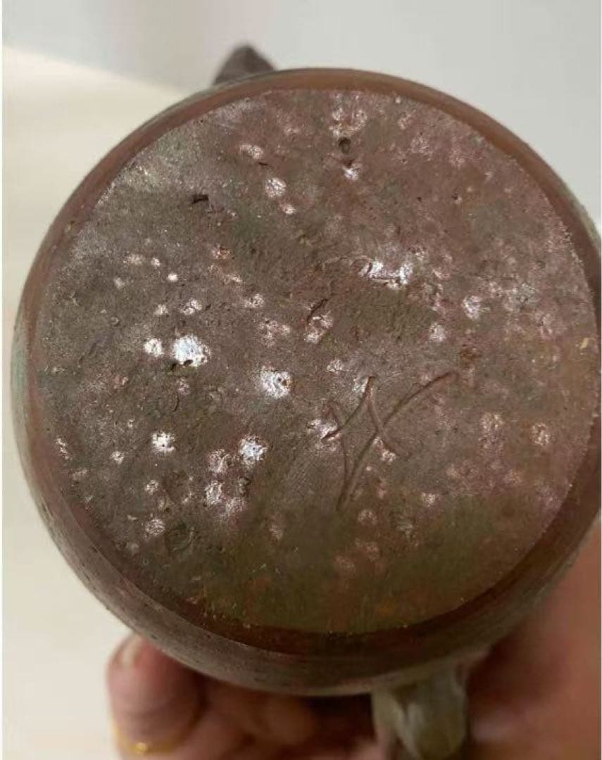 陶器骨董 雙龍型耳付花器 時代 物希少物